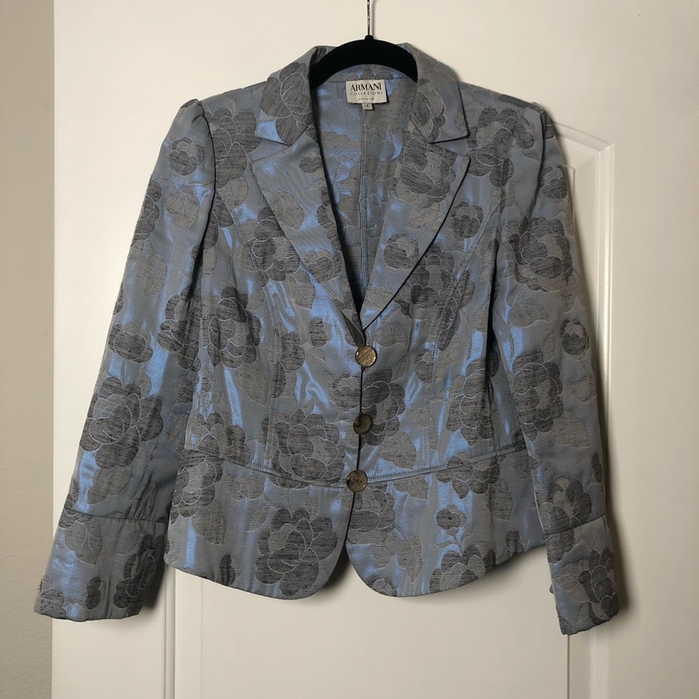 Vintage Armani Collezioni Blue Brocade Floral Jacket